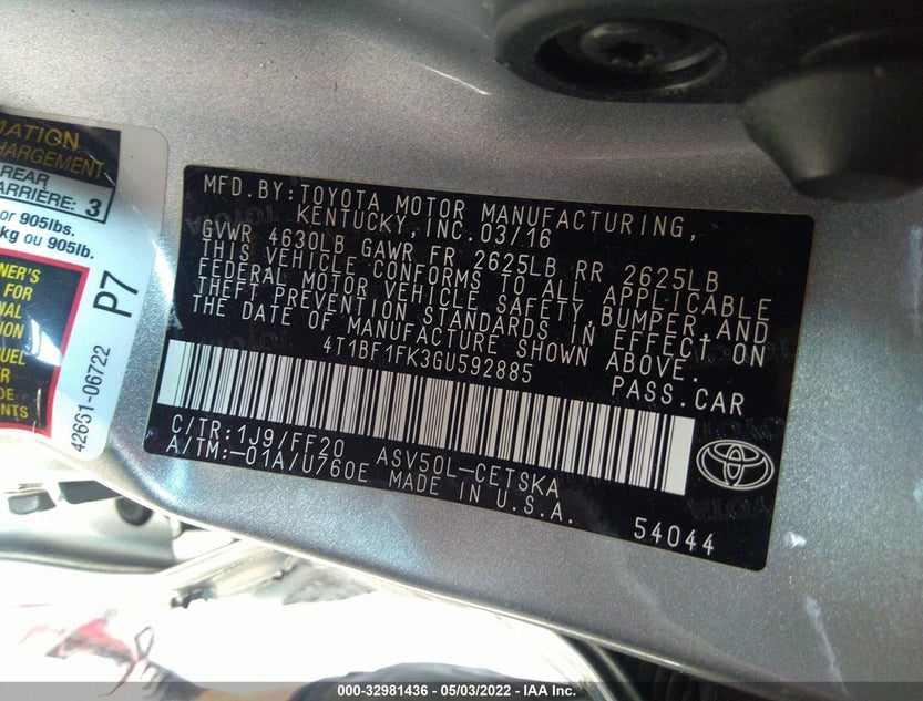 4T1BF1FK3GU592885