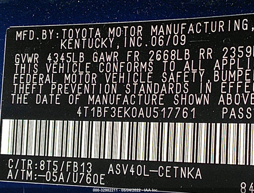 4T1BF3EK0AU517761