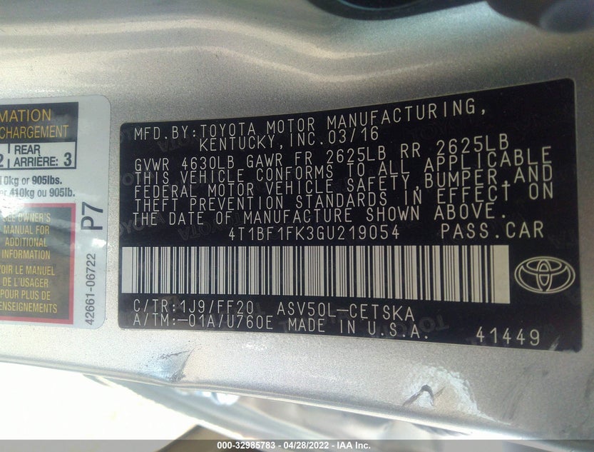 4T1BF1FK3GU219054