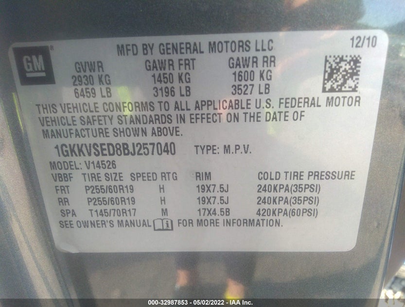 1GKKVSED8BJ257040