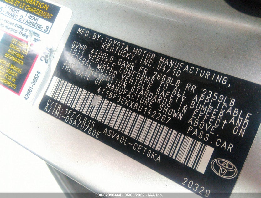 4T1BF3EKXBU142267