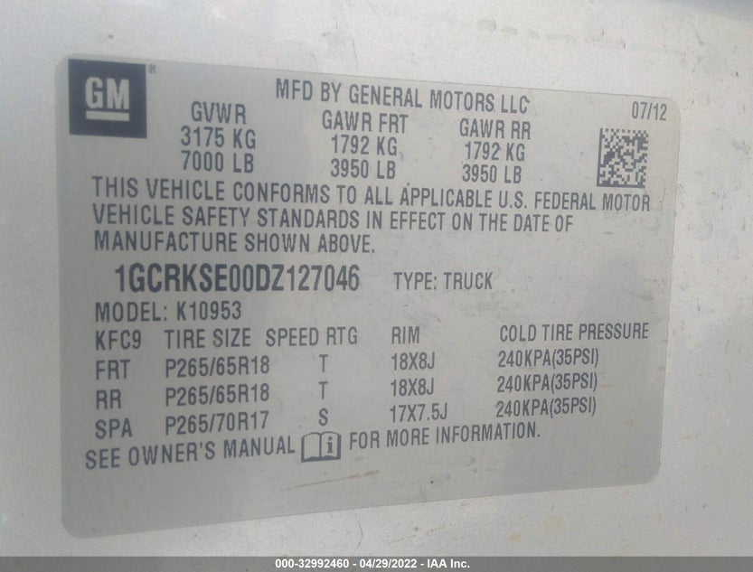 1GCRKSE00DZ127046