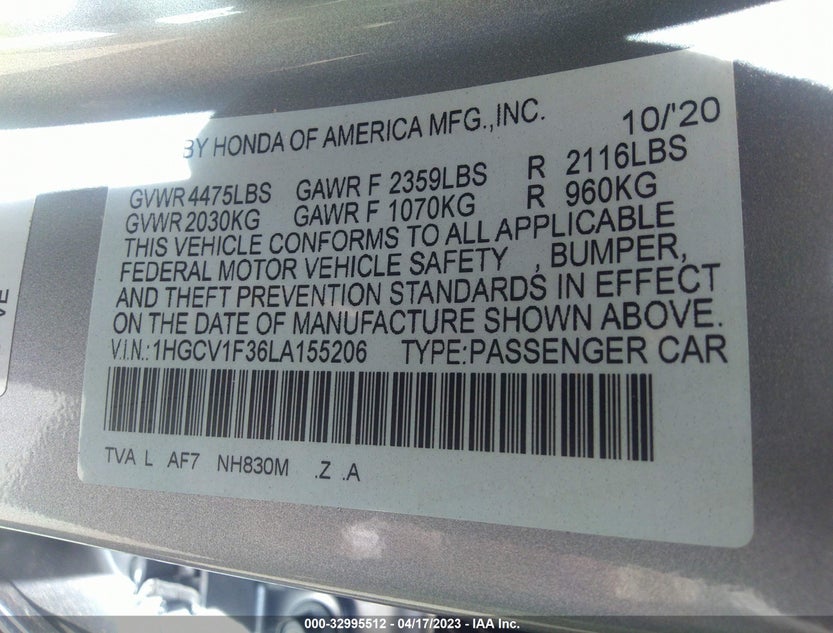 1HGCV1F36LA155206