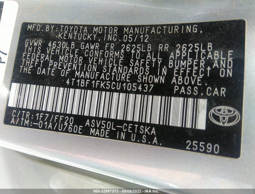 4T1BF1FK5CU105437