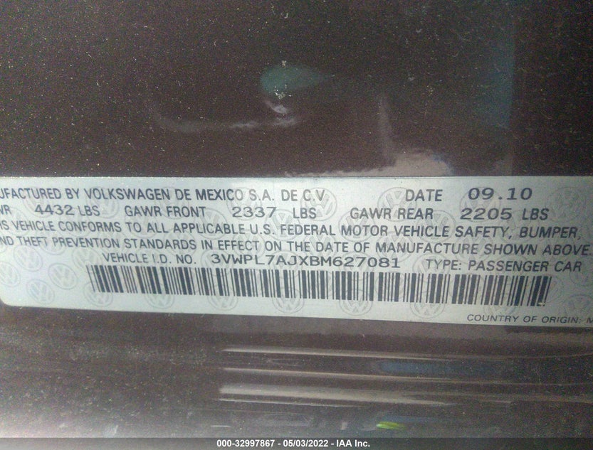 3VWPL7AJXBM627081