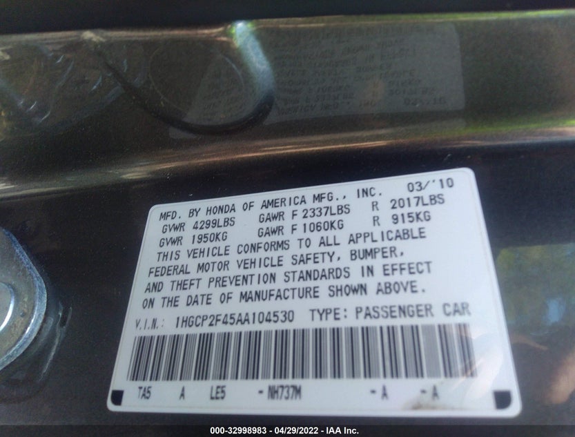 1HGCP2F45AA104530