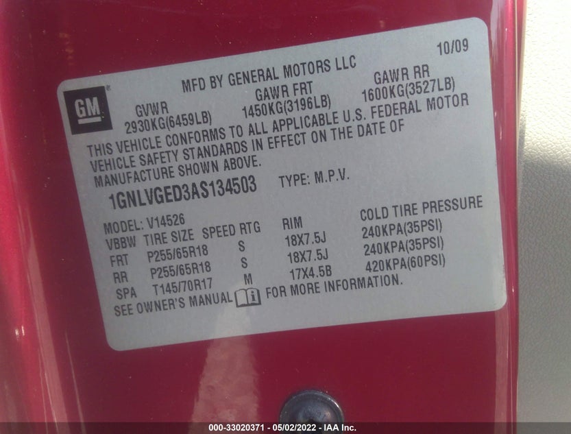 1GNLVGED3AS134503