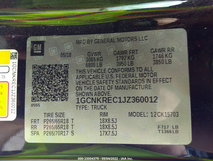 1GCNKREC1JZ360012