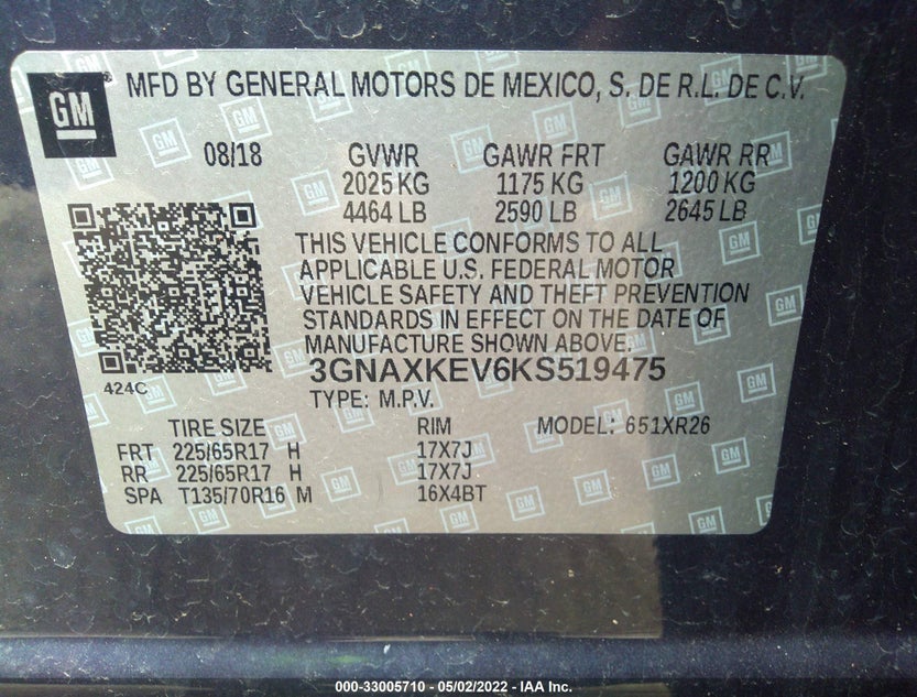 3GNAXKEV6KS519475