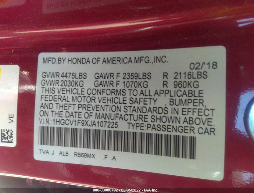 1HGCV1F9XJA107225