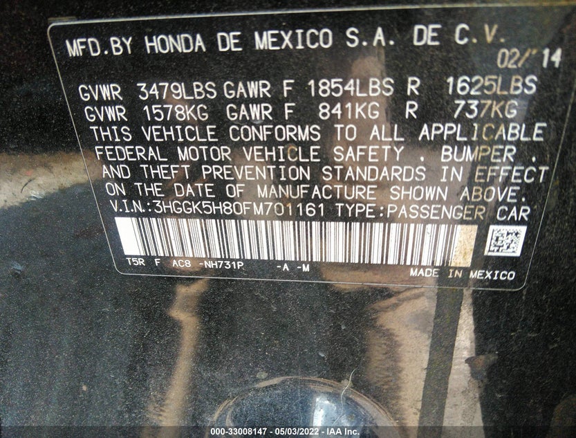 3HGGK5H80FM701161
