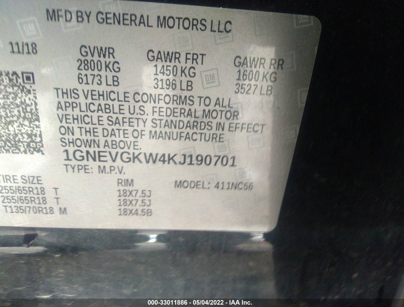 1GNEVGKW4KJ190701