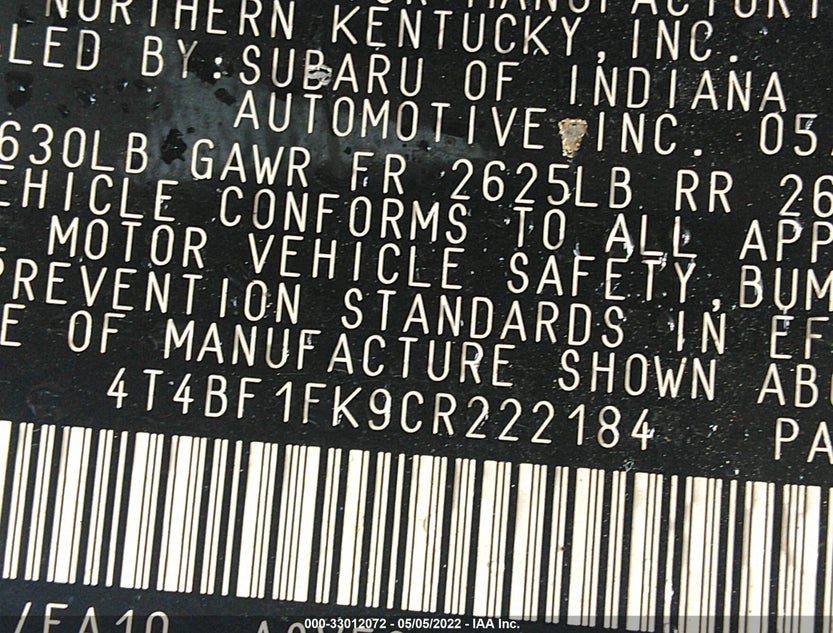 4T4BF1FK9CR222184