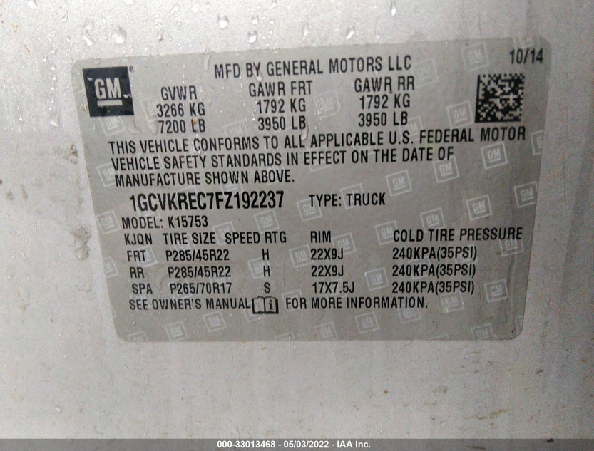 1GCVKREC7FZ192237