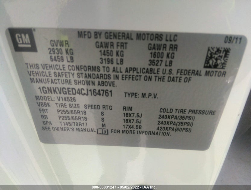 1GNKVGED4CJ164761