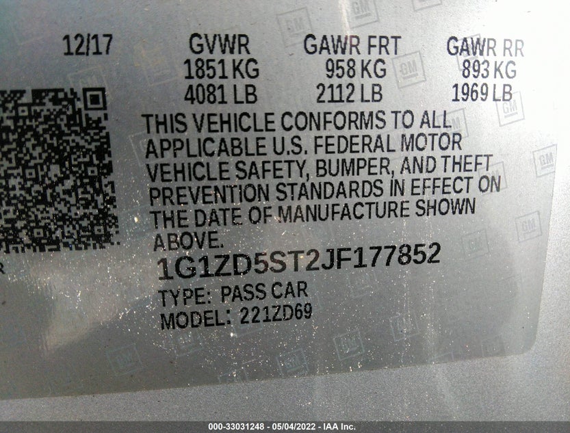 1G1ZD5ST2JF177852