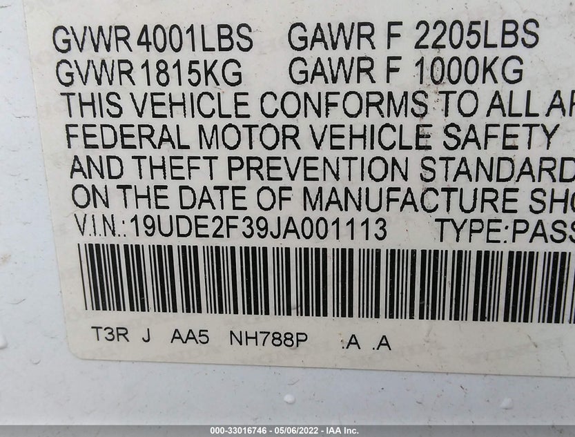 19UDE2F39JA001113