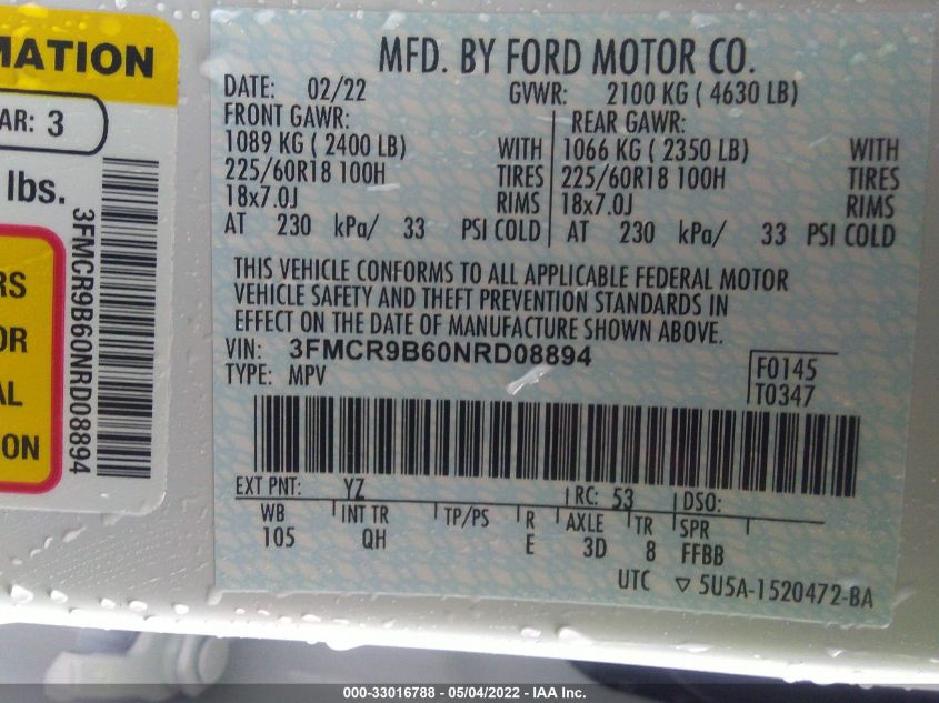 3FMCR9B60NRD08894 2022 Ford Bronco Sport Big Bend