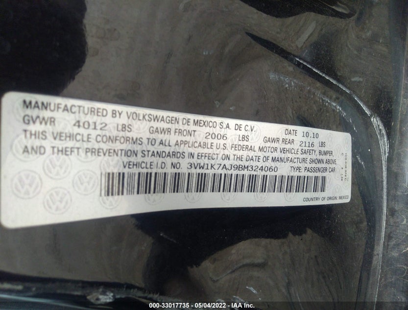 3VW1K7AJ9BM324060