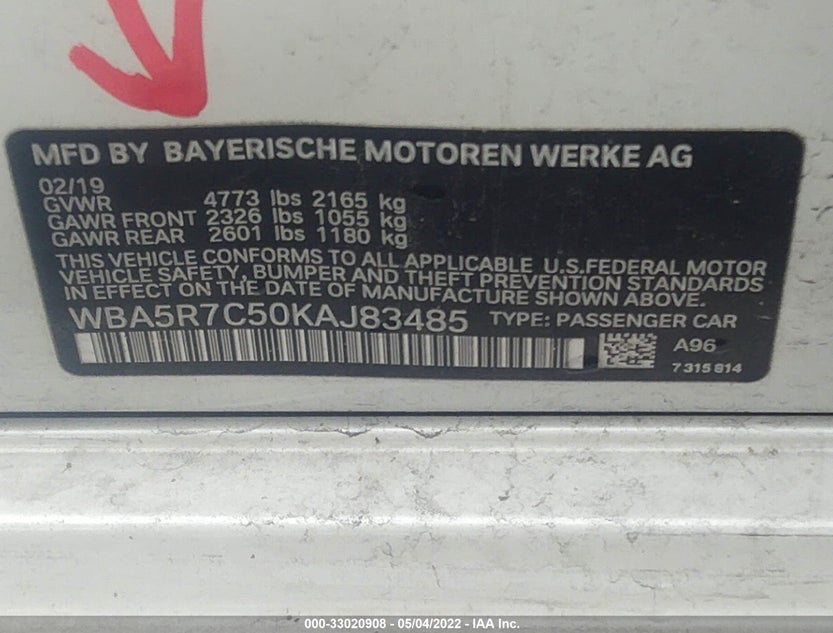 WBA5R7C50KAJ83485