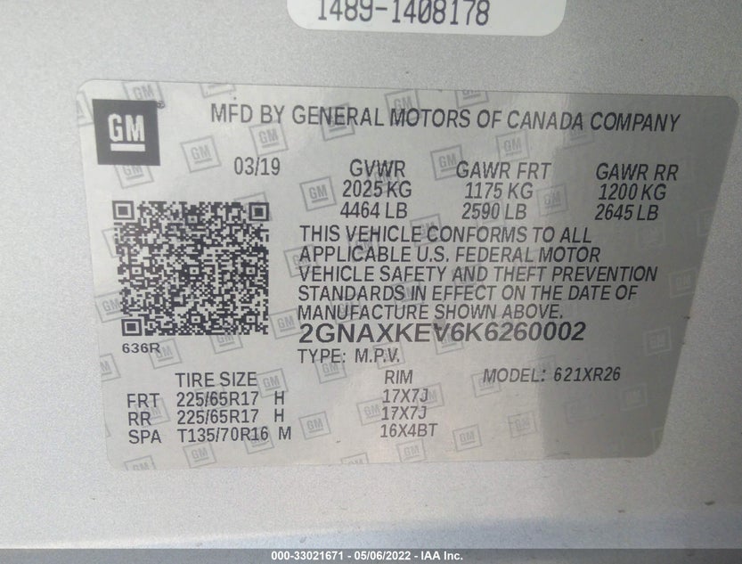 2GNAXKEV6K6260002