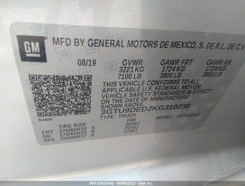 3GTU9DED2KG310238