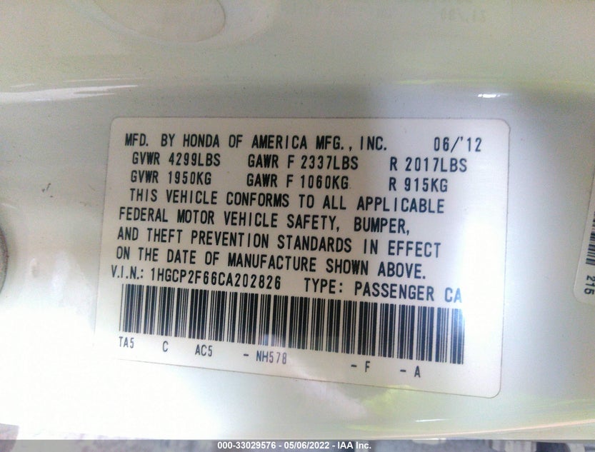 1HGCP2F66CA202826