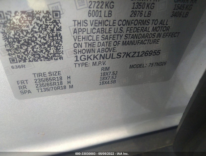1GKKNULS7KZ126955