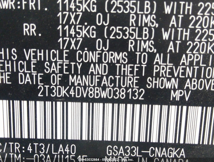 2T3DK4DV8BW038132