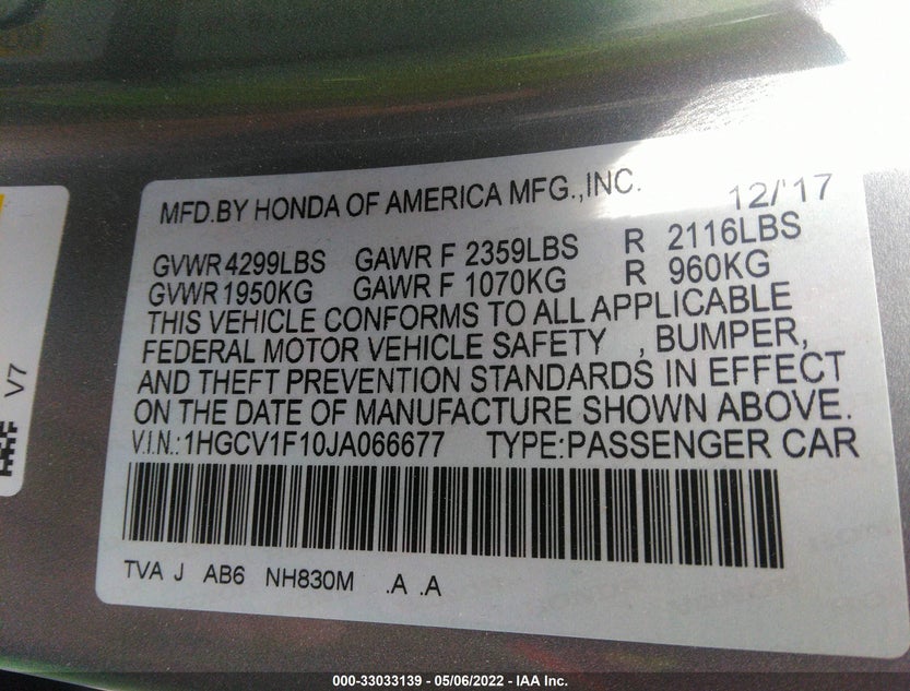 1HGCV1F10JA066677