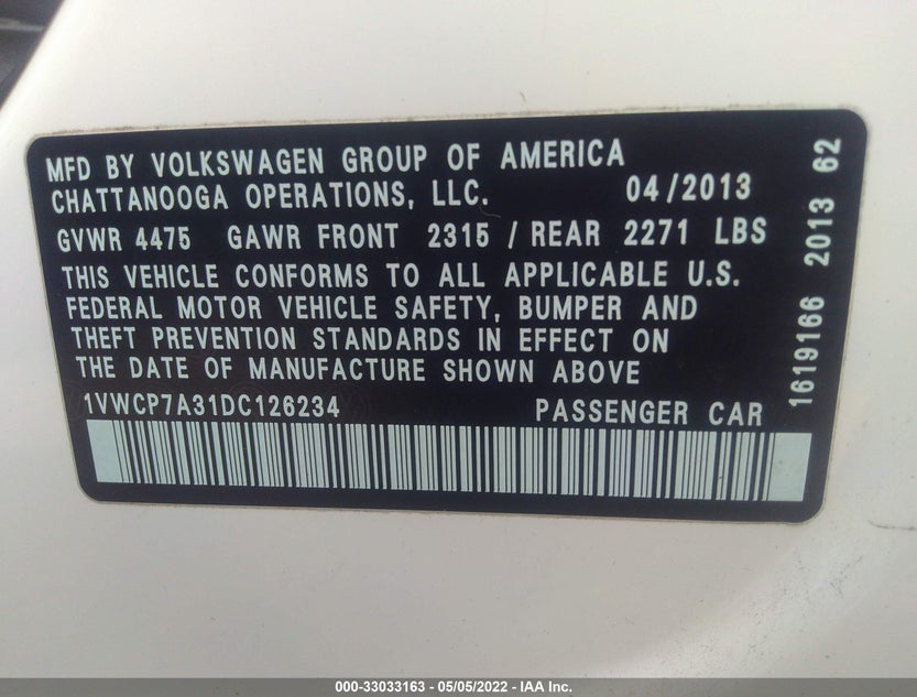 1VWCP7A31DC126234