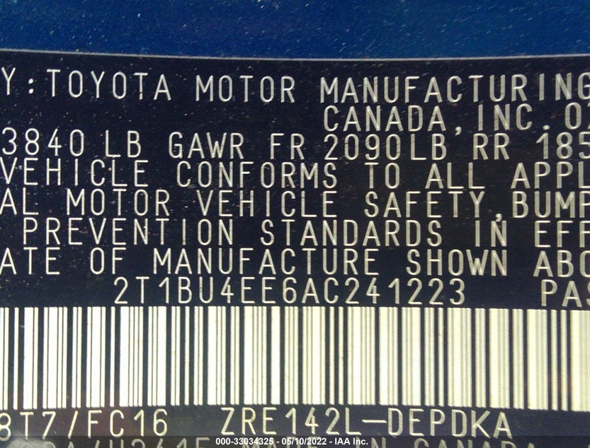 2T1BU4EE6AC241223