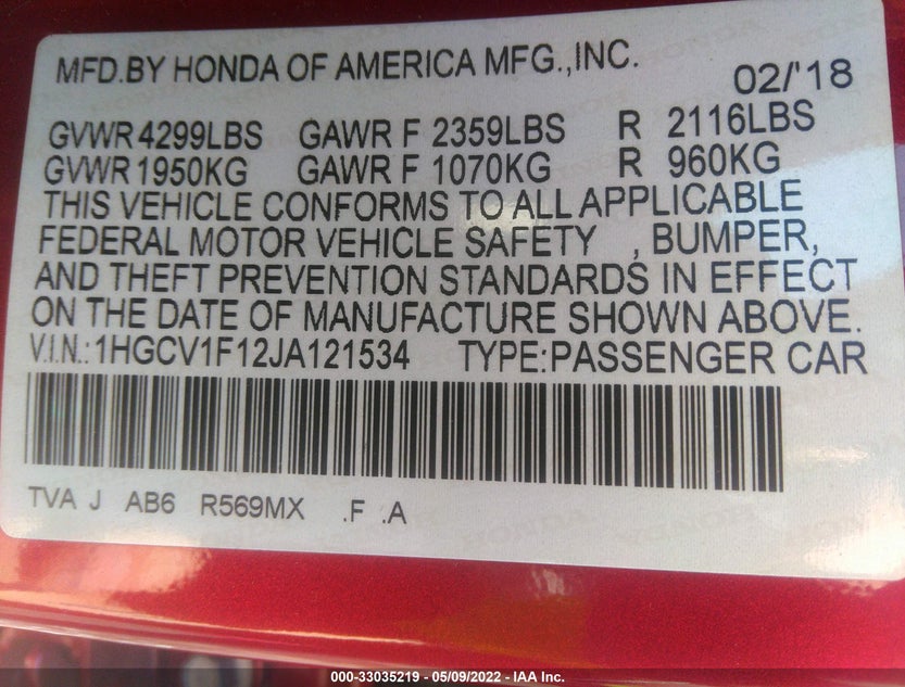 1HGCV1F12JA121534