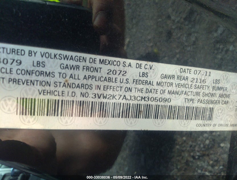 3VW2K7AJ3CM305090