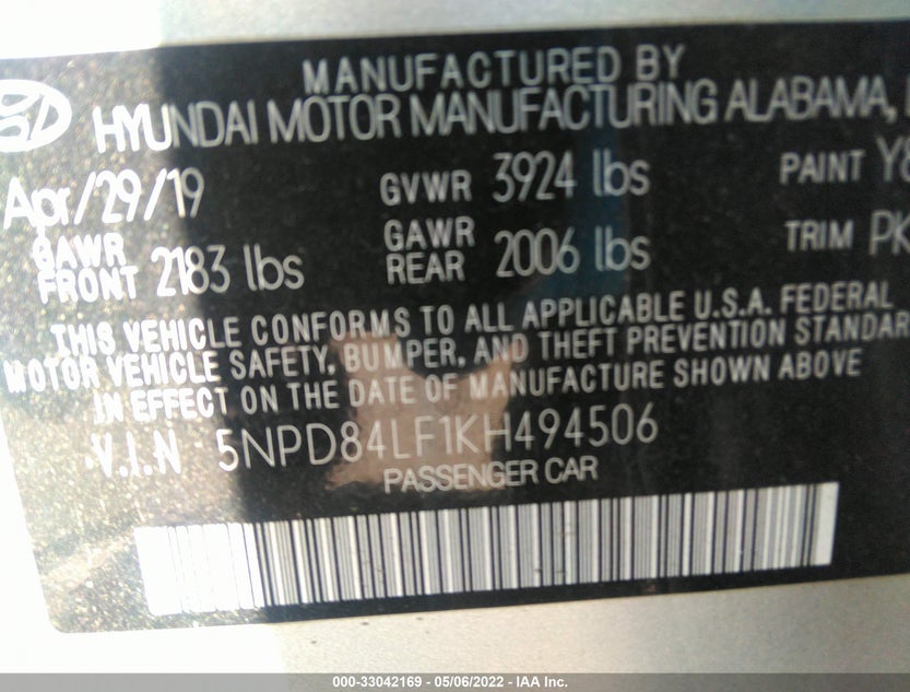 5NPD84LF1KH494506
