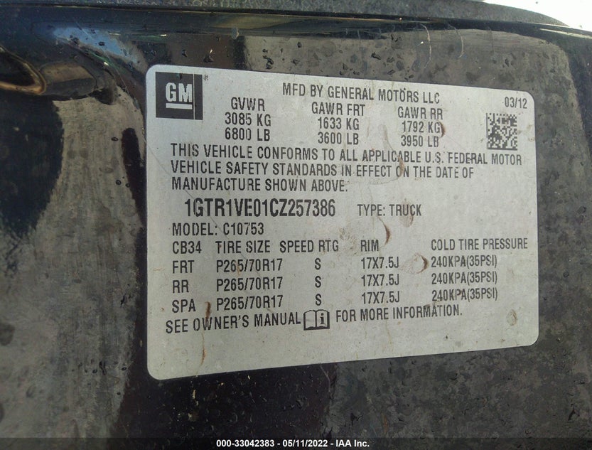 1GTR1VE01CZ257386