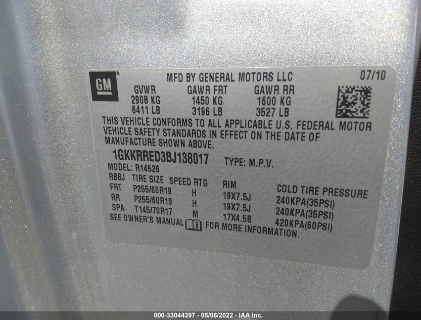1GKKRRED3BJ138017