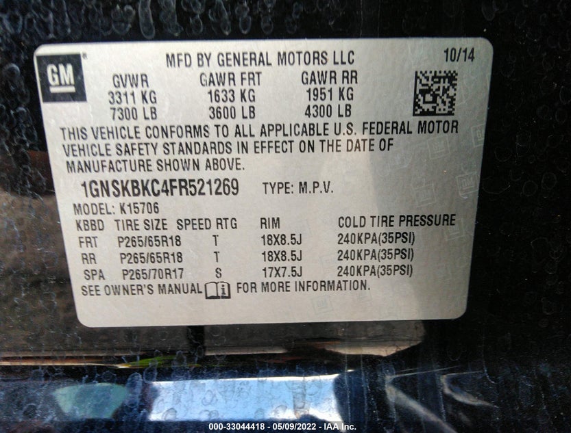 1GNSKBKC4FR521269