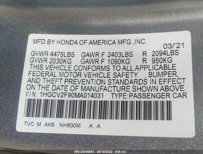 1HGCV2F90MA014031