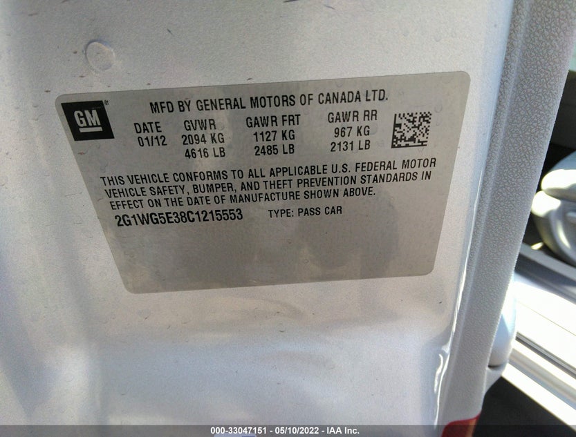 2G1WG5E38C1215553