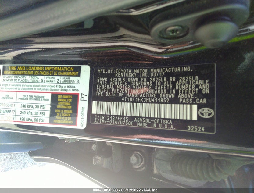 4T1BF1FK3HU411852