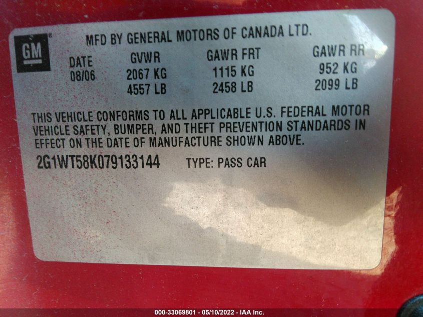 2G1WT58K079133144 2007 Chevrolet Impala Lt