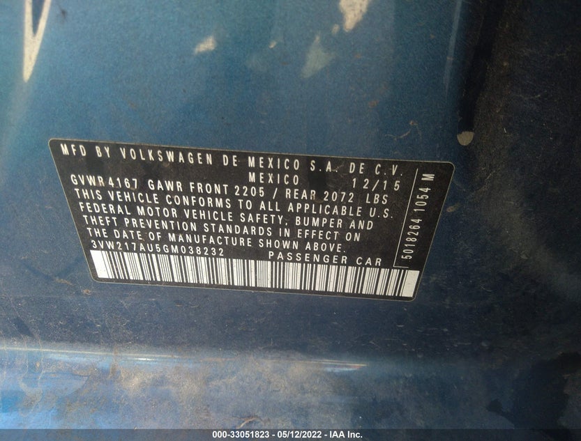 3VW217AU5GM038232