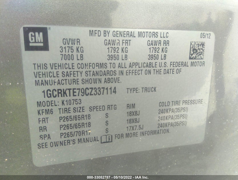 1GCRKTE79CZ337114