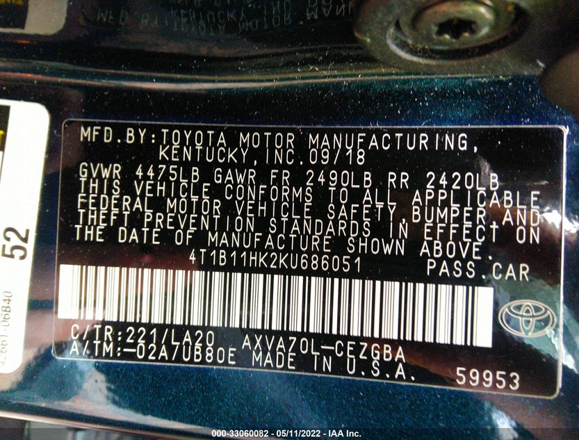 4T1B11HK2KU686051