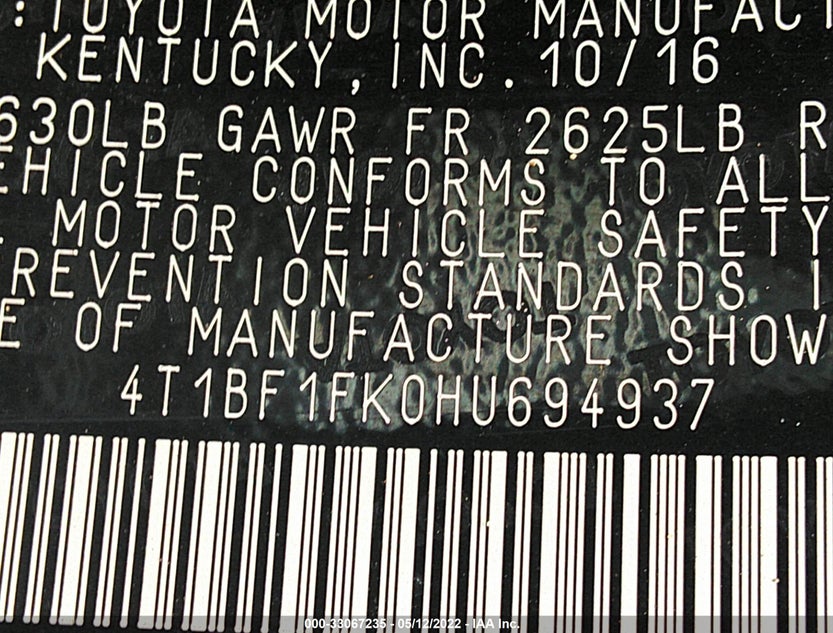 4T1BF1FK0HU694937