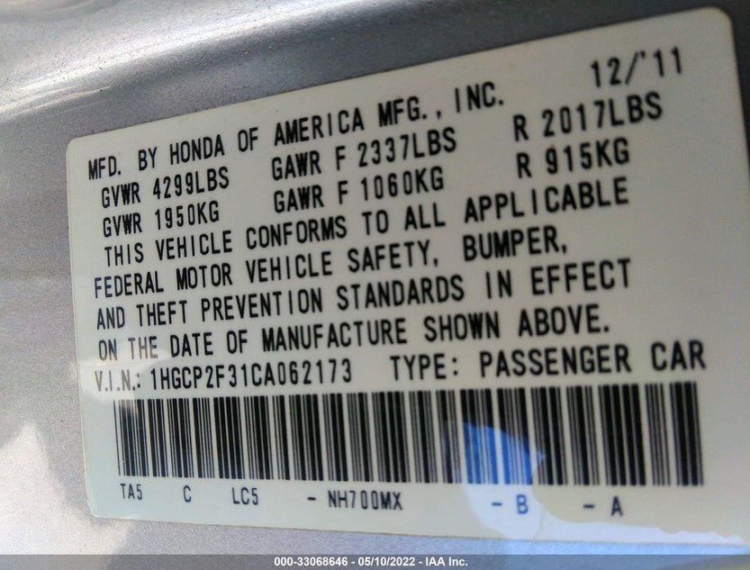 1HGCP2F31CA062173
