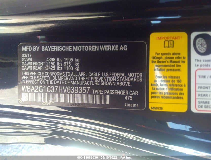 WBA2G1C37HV639357