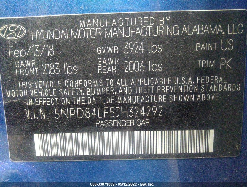 5NPD84LF5JH324292