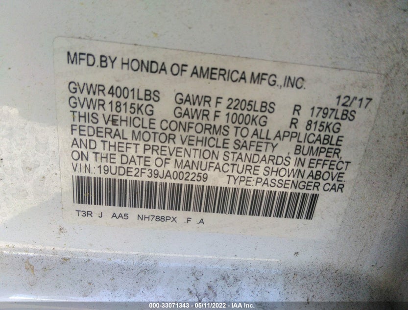 19UDE2F39JA002259